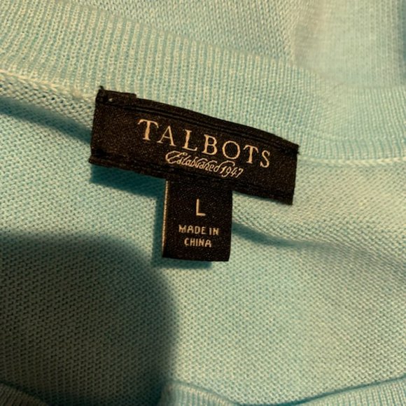 Talbots Aqua 3/4 Sleeve Cardigan W/ Front Ruffle Size Large - Picture 10 of 10
